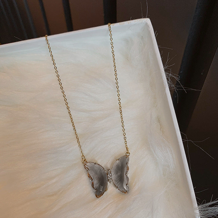 Women's Fantasy Glass Crystal Butterfly For Clavicle Necklaces