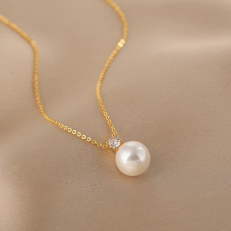 Pearl Temperament Wild Titanium Steel Female Niche Necklaces