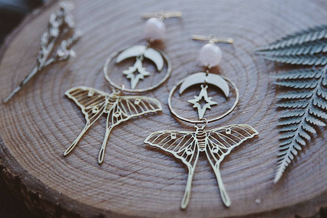 Moth Rose Quartz And Moon Bohemian Rings