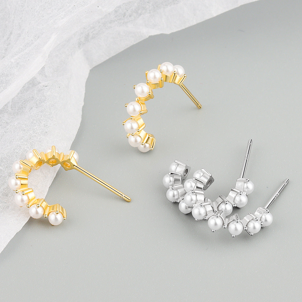 Inlaid Pearl Geometric Trend Semicircle French Earrings