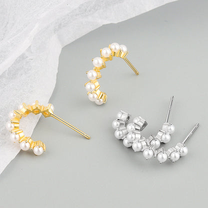 Inlaid Pearl Geometric Trend Semicircle French Earrings