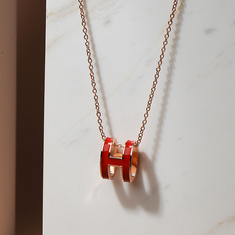 Version Clavicle Chain Enamel Letter Female Oval Rose Gold Necklaces