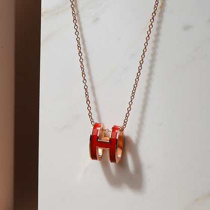 Version Clavicle Chain Enamel Letter Female Oval Rose Gold Necklaces