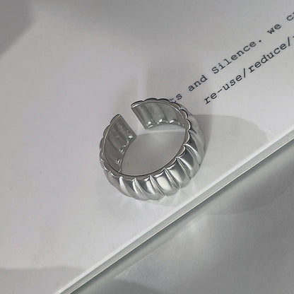 Croissant Female Fashion Geometry Pattern Vertical Open Sier Design Rings
