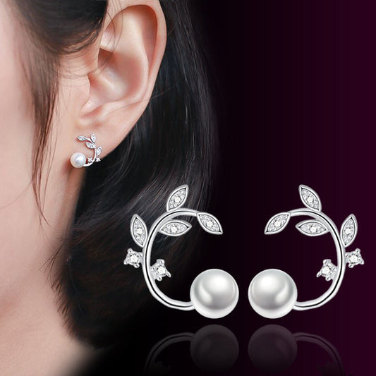 Fresh Flower Pearl Simple Branches Ear Earrings