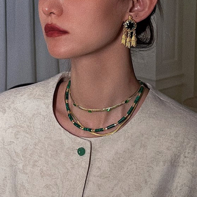 Women's Niche Twin Exquisite Gold-plated Inlaid Gemstone Fashion Retro Distressed Necklaces