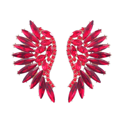 Colorful Crystals Exaggerated Fan-shaped Wings Fashion Earrings