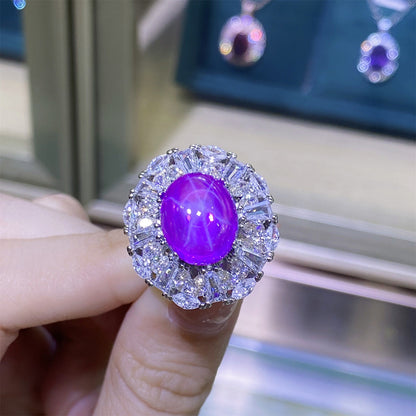 Purple Star Dove Egg-shaped Simulation Amethyst Full Diamond Rings