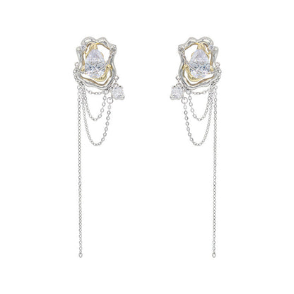 Women's Drop Zircon Tassel Chain Niche Design Earrings