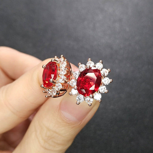 Low Luxury Full Diamond Princess Sunflower Red Rings