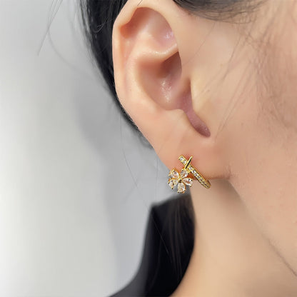 Flower Cross Light Luxury Design High-grade Earrings