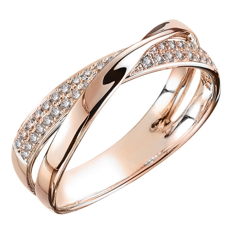 Women's Simple Personality X-shaped Two-color Zircon Copper Rings