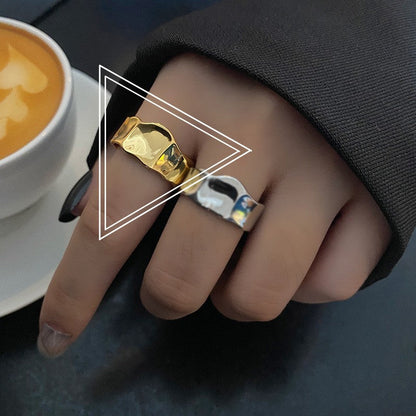 Retro Style Wide Surface Irregular Cold High Rings