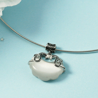 Retro Longevity Lock Pendant Ethnic Style Chalcedony Opal Necklaces