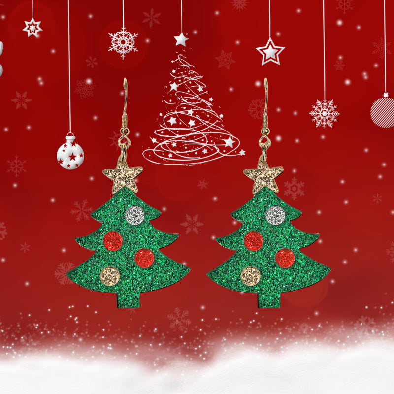 Cute Creative Christmas Tree Elk Acrylic Earrings