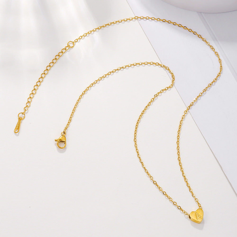 Gold Stainless Steel Heart-shaped Letter Female Titanium Necklaces