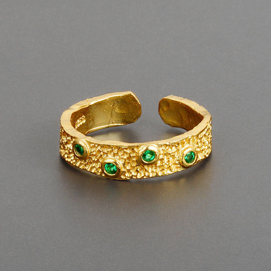 Women's Niche Design Texture Irregular Surface Green Rings