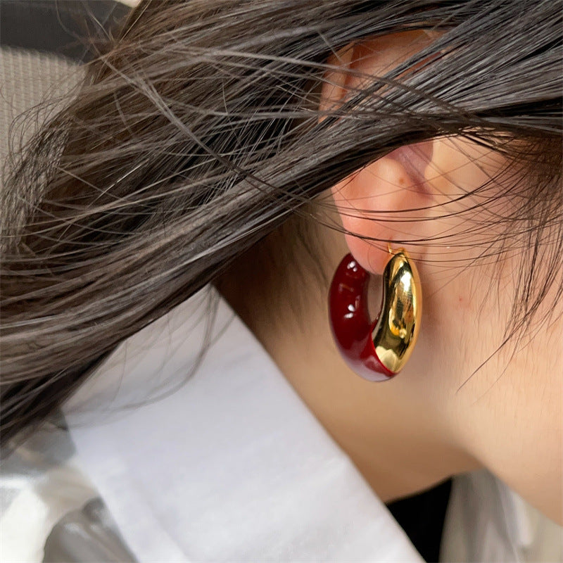 Needle French Retro Metal Shaped Drip Glazed Enamel Earrings