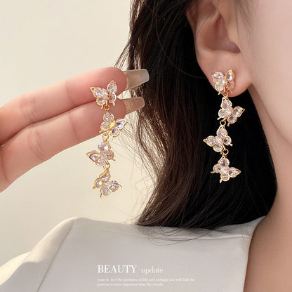 Sier Needle Unique Design Zircon Butterfly Earrings