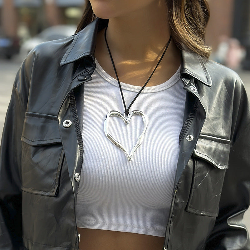 Ornament Simple Geometric Heart Shape Hollow Out Pendant Necklaces