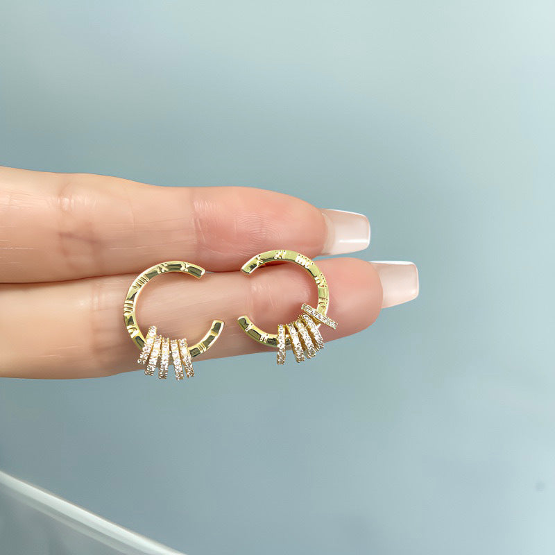 Eardrops Golden Zircon Circle Simple Female Earrings