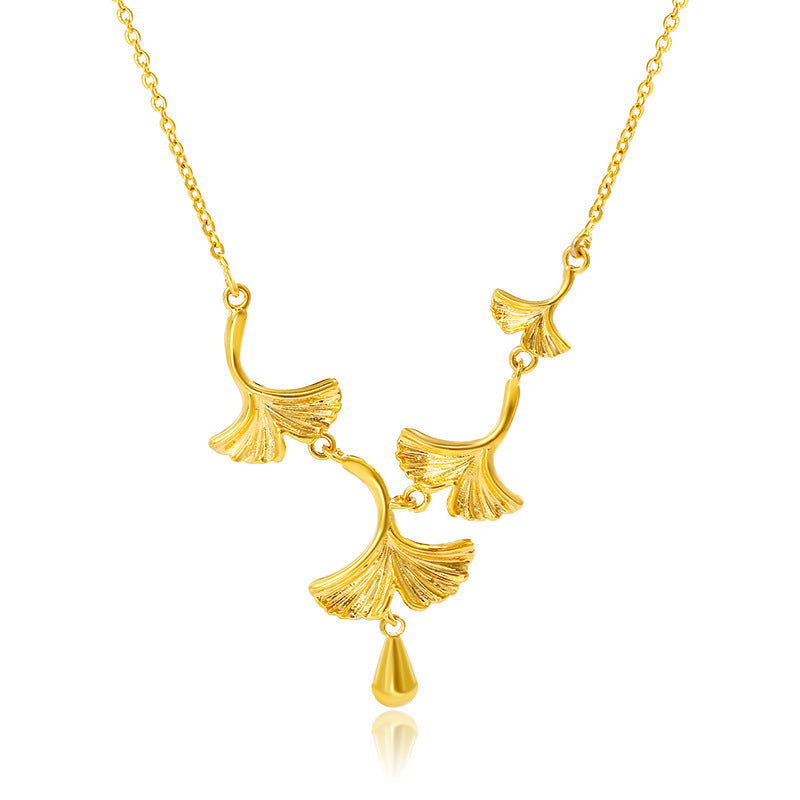 Female Brass Gold-plated Summer Niche High-grade Sense Ginkgo Necklaces
