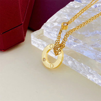 Double Big Cake Clavicle Chain Printed Necklaces