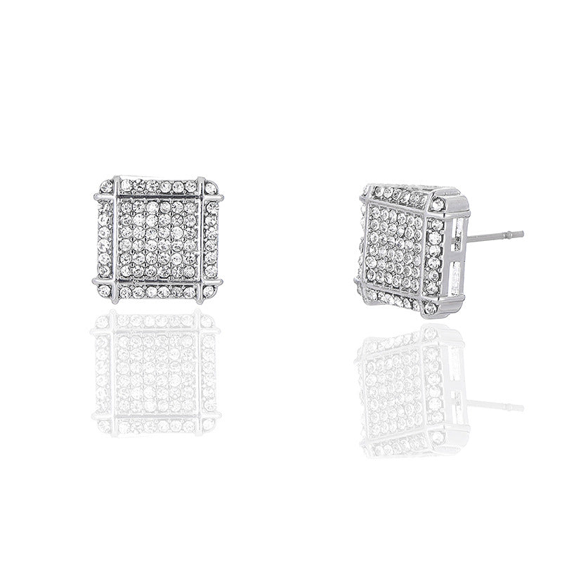 Men's Hop Cool Fashion Square Full-jeweled Niche Earrings