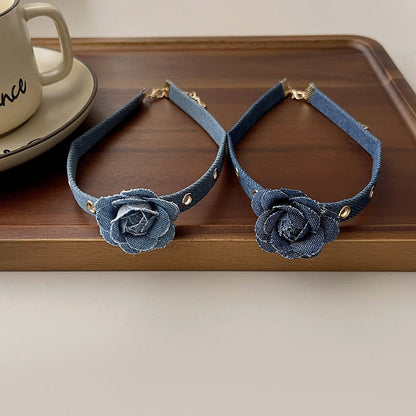 Women's Blue Flower Denim Niche Sweet Cool Clavicle Necklaces
