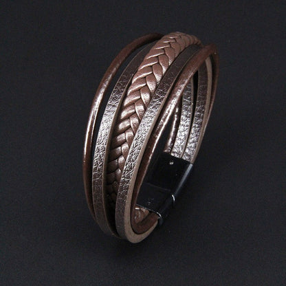 Men's Hand Weaving Jewelry Leather Rope Magnetic Bracelets