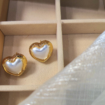 Sier Needle Pleated Pearl Summer French Simplicity Temperamental Earrings