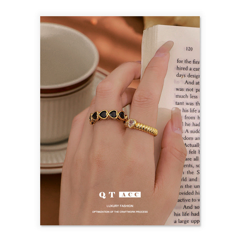 Plated Eye-catching Hollow Design Black And White Rings