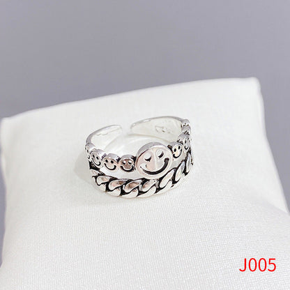 Women's Sier Smiling Face Temperament Retro Punk Simple Rings