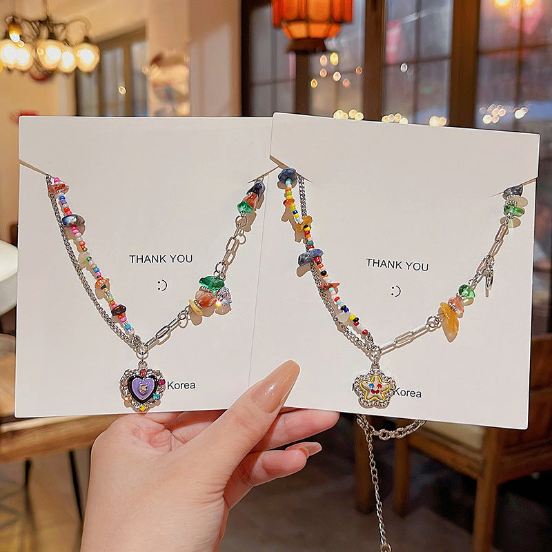 Fairy Temperamental Colored Loving Heart Pendant Clavicle Necklaces