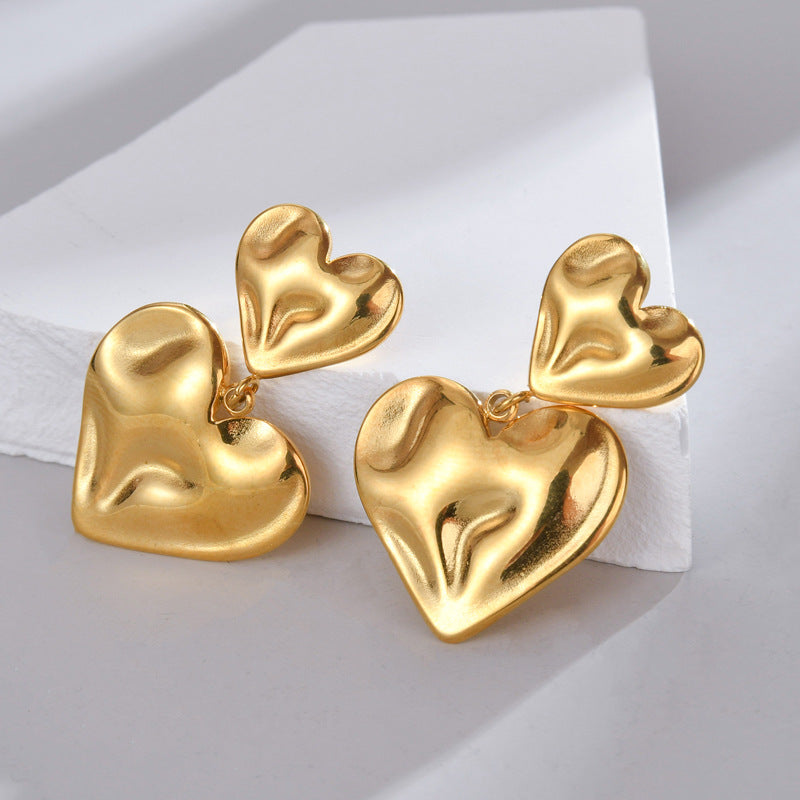 Women's Trendy Design Irregular Heart Titanium Steel Earrings