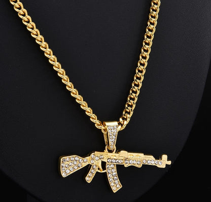 Hop Full Diamond Machine Gun Personalized Necklaces