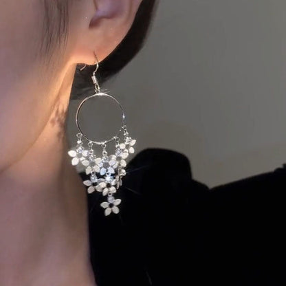 Women's Sier Super Fairy Flowers Tassel Circular Earrings