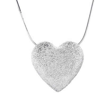 Women's Sier Frosted Big Heart Pendant Cold Necklaces