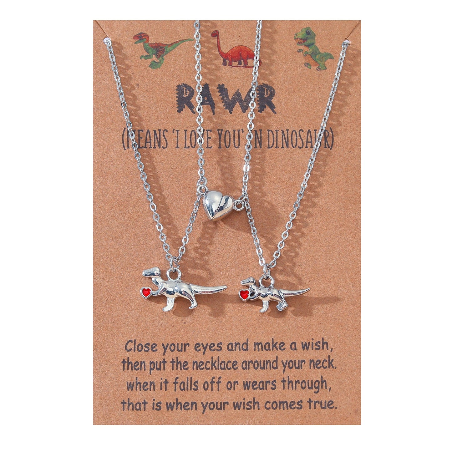 Alloy 3d Little Dinosaur Heart-shaped Magnetic Buckle Couple Necklaces