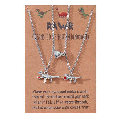 Alloy 3d Little Dinosaur Heart-shaped Magnetic Buckle Couple Necklaces