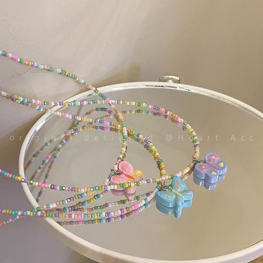 Color Beaded Butterfly Female Sweet Cute Necklaces
