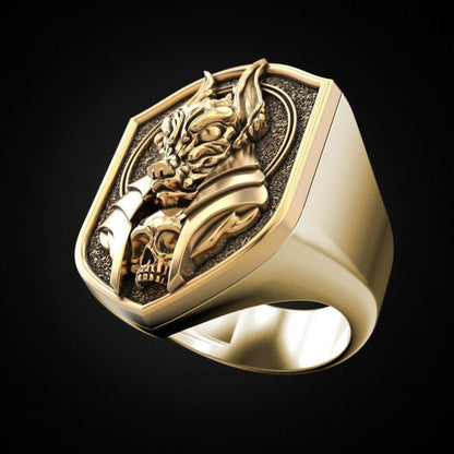 Death Anubis Vintage Hu Wolf Head Body Rings