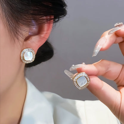 Women's Retro Plate Square Zircon Fashionable Design Earrings