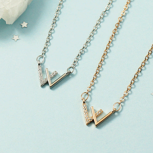 Women's Double V-shaped Korean Style Simple Letter Collarbone Trendy Necklaces