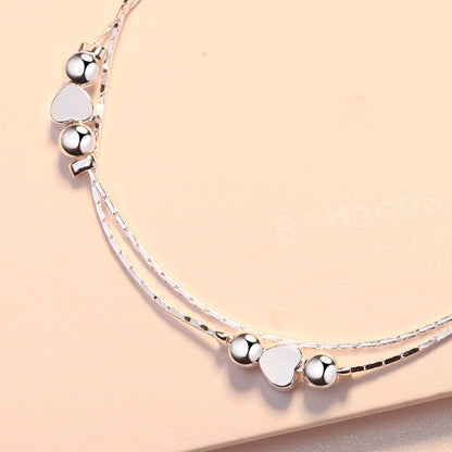 Women's Heart Double Layer Sier Anklet Style Simulation Bracelets