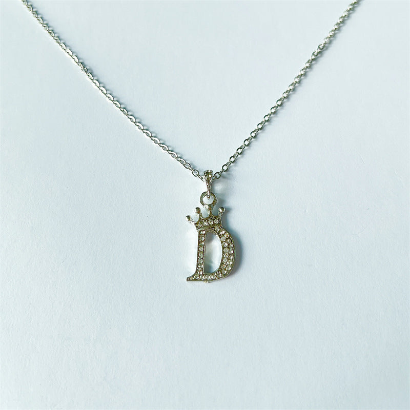 English Letters Full Diamond Pendant Simple Necklaces