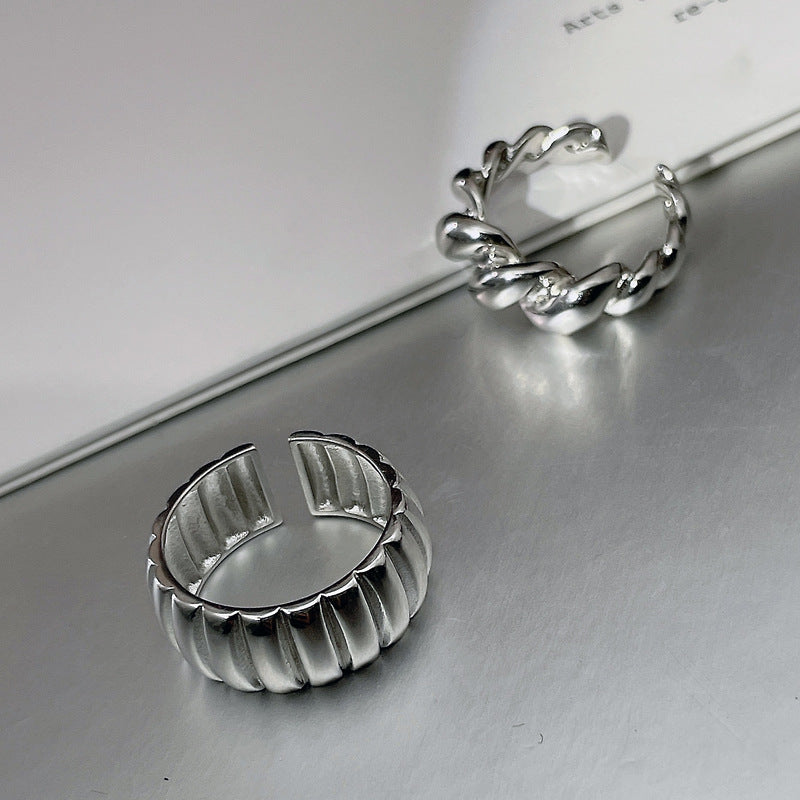Croissant Female Fashion Geometry Pattern Vertical Open Sier Design Rings