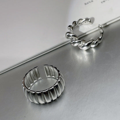 Croissant Female Fashion Geometry Pattern Vertical Open Sier Design Rings