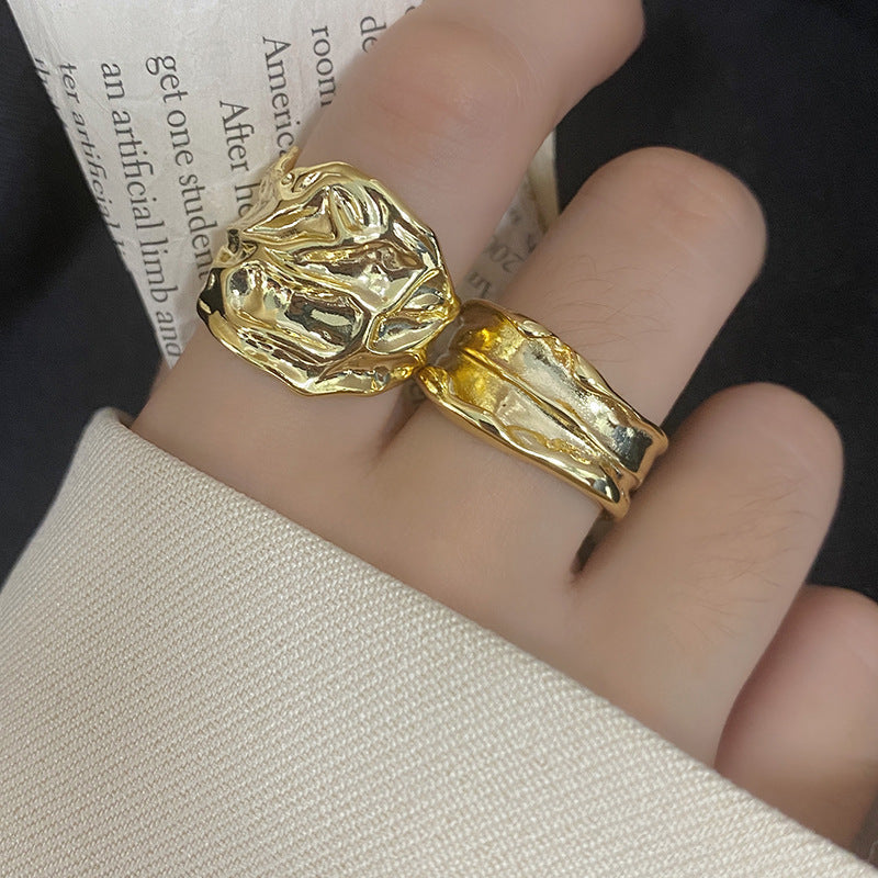 Pattern Female Simple Style Concave Disco Rings