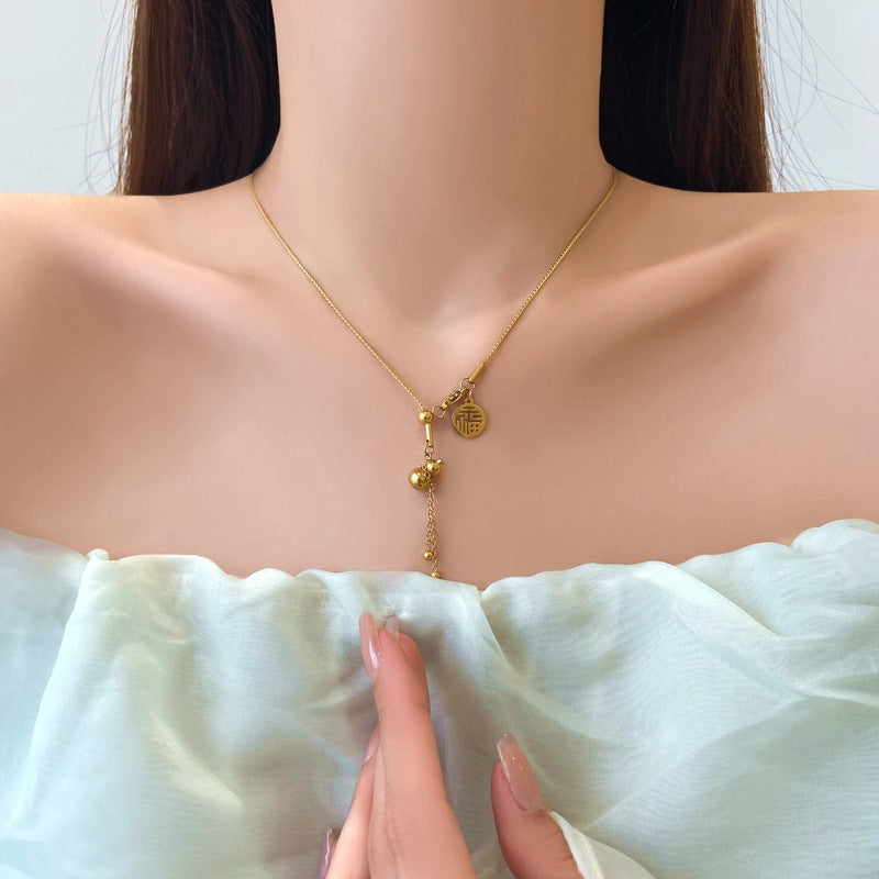 Women's Style Lucky Gourd Tassel Titanium Steel Light Luxury High-grade Necklaces